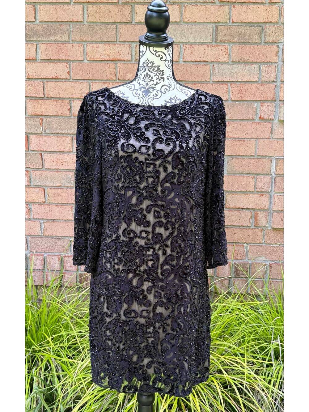 NWT Alice + Olivia Black Riska Beaded Velvet Burnout Mini Dress Size 4